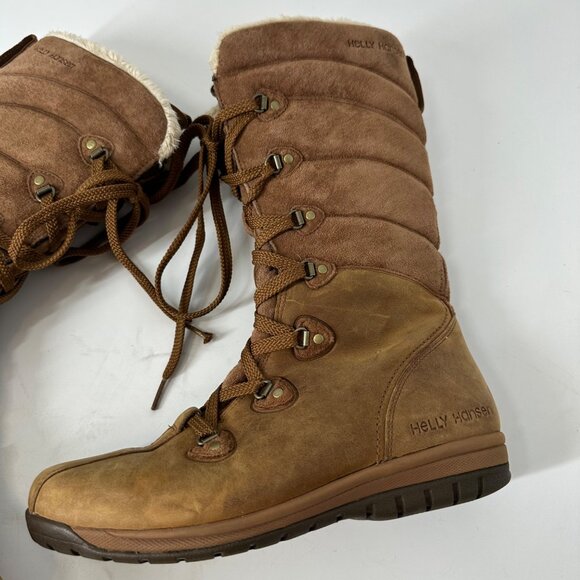 Helly Hansen Brown Leather Insulated Winter Boots Womens EU 38 US 7 Faux Fur Lin - Picture 8 of 16